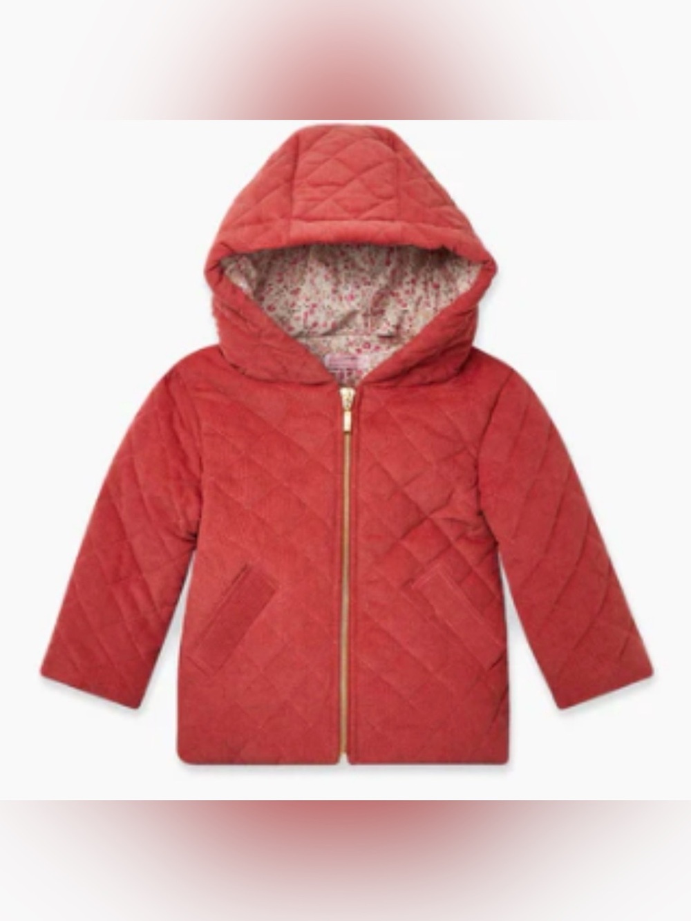 🧡 La Coqueta Coral Quilted Hooded Jacket Girls 18M EUC